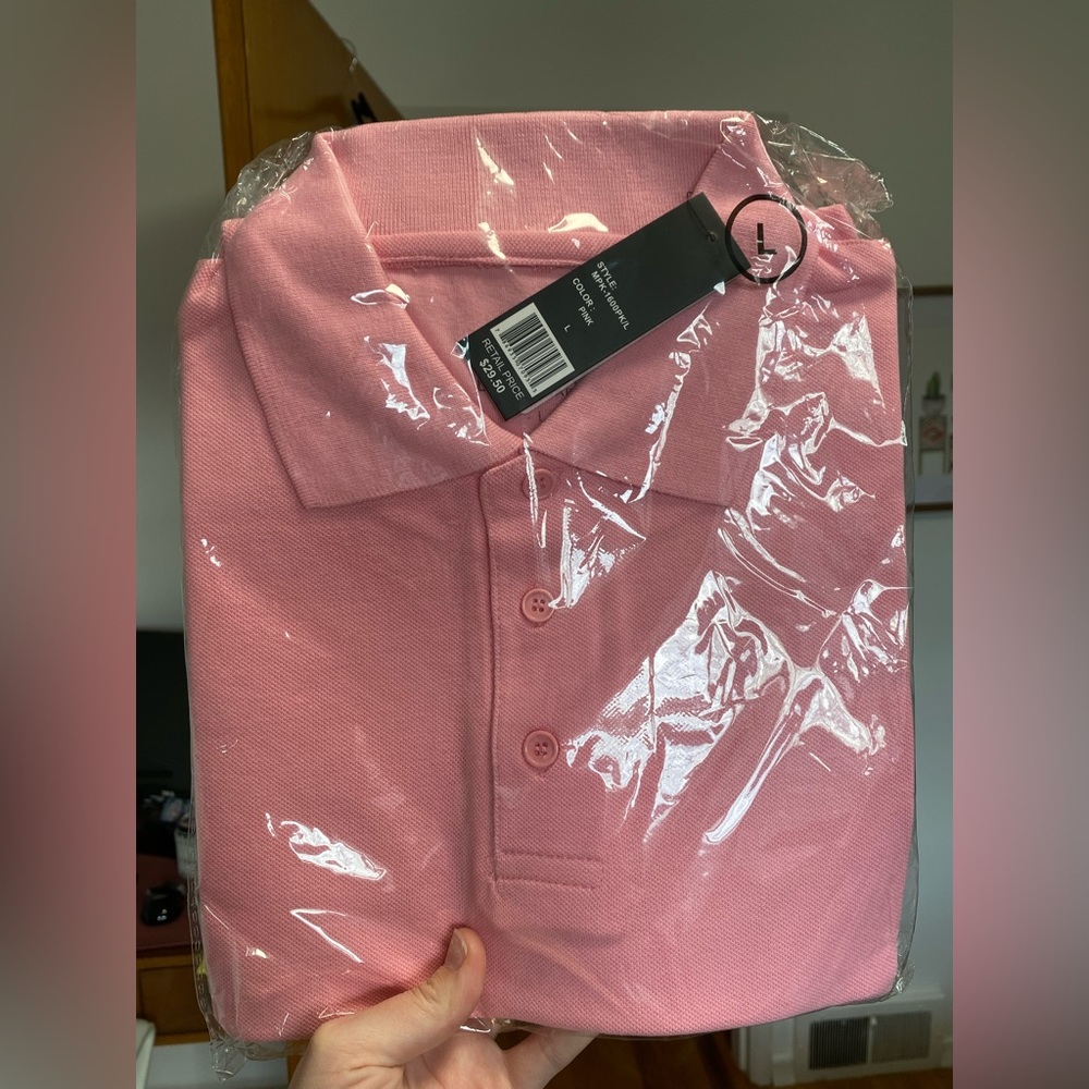 NWT men’s Galaxy by Harvic pink polo